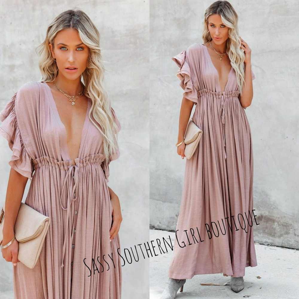 🆕⭐ Boho Blush Mauve pink flowy button down maxi dress - Picture 5 of 14